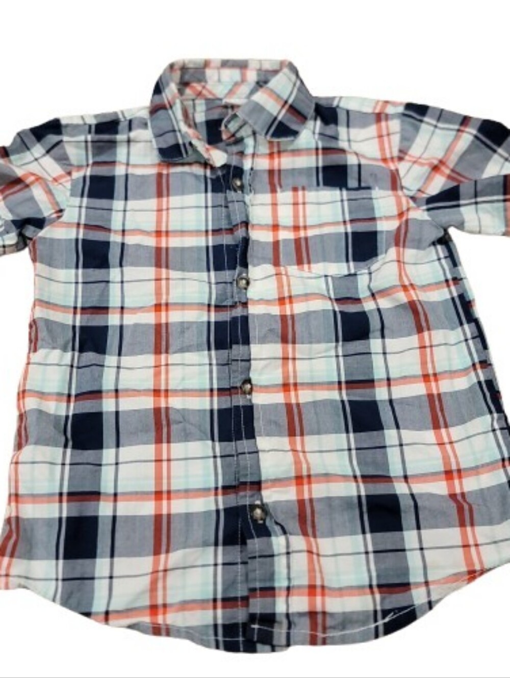 Carters Child of Mine Button Up Dress Shirt Boys 5T Blue White Short Sleeve Top